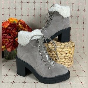 Marc Fisher “VACINTA” Grey Suede Real Fur Lined Lace Up Ankle Boots MLVANLISA 8